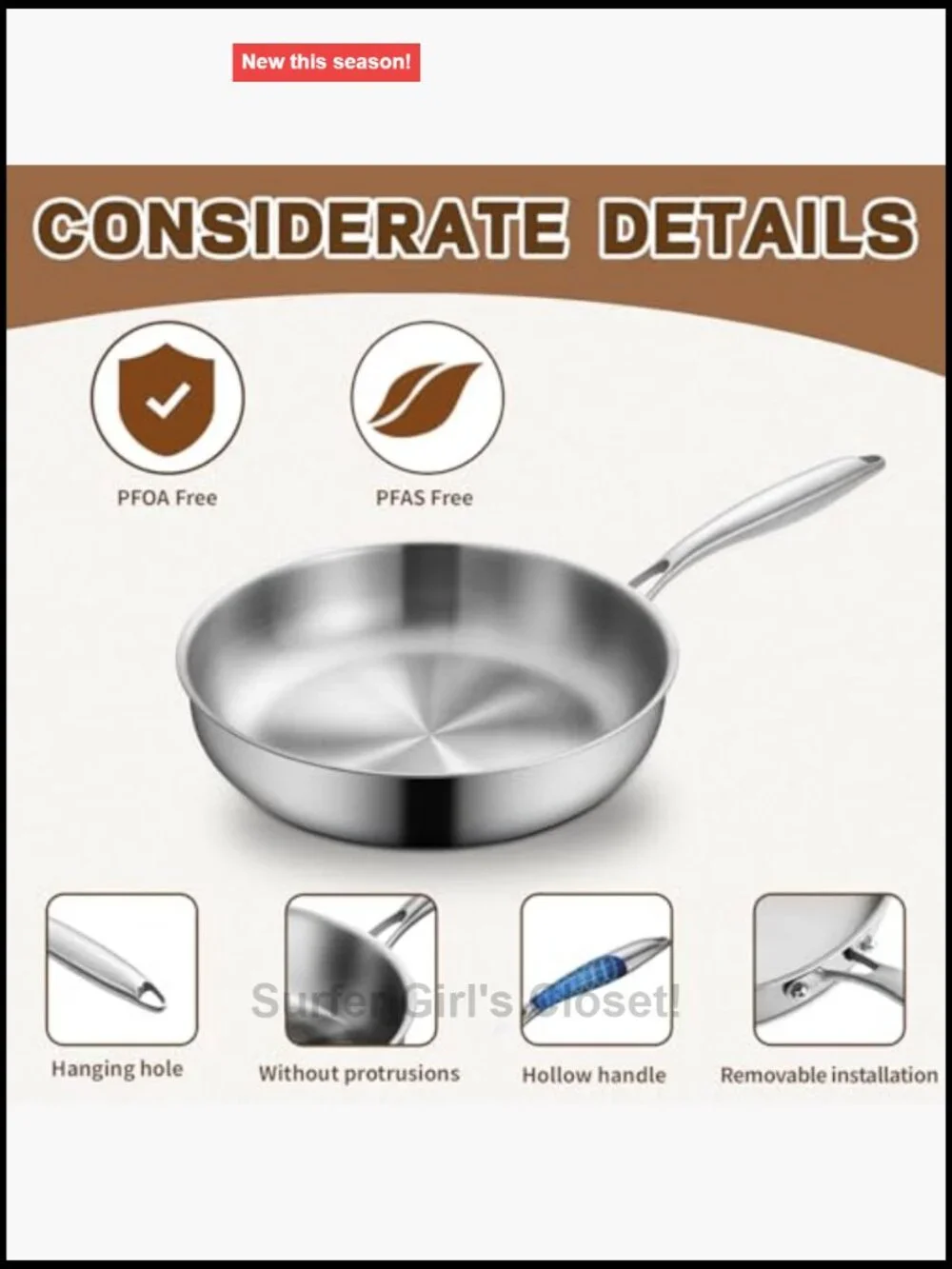 Tri-Ply Stainless Steel Frying Pan Set 8 10 12 Inch PFOA Free Cookware